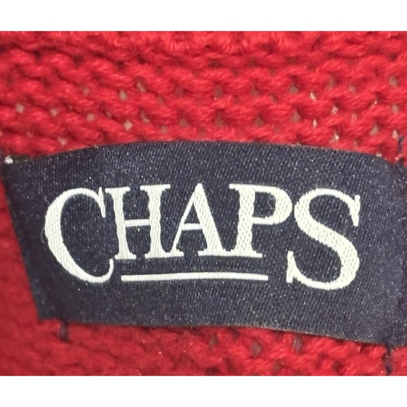 Chaps Sweater Fair Isle Mens Large Pullover Mock Neck Red Black 1/4 Zip Cotton - Picture 3 of 9